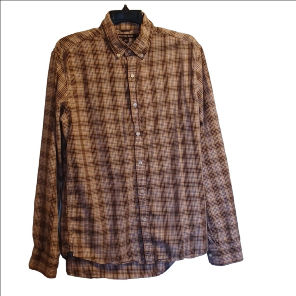 MICHAEL KORS, MENS PLAID BUTTON UP SHIRT, SLIM FIT. SIZE LARGE.